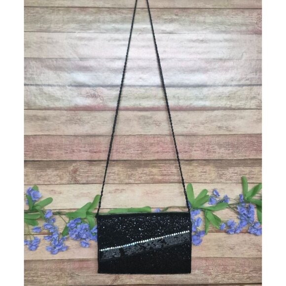 La Regale Vintage Evening Bag Black Rhinestone Beaded Clutch Purse Prom Formal - Picture 5 of 12